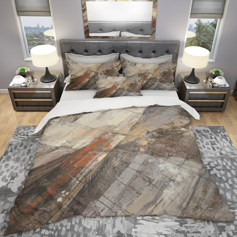  Ensemble de housse de couette moderne en microfibre brune, Housse simple + 1 taie décorative