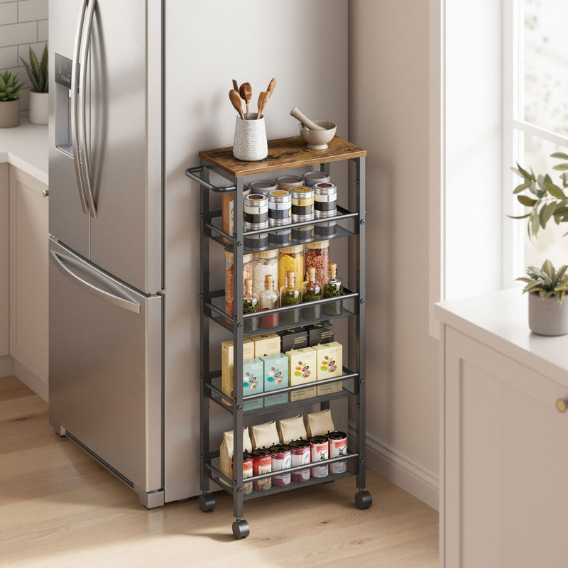 Chariot de rangement roulant, 39.7" H x 18.4" W x 5.6" D, Brun rustique / noir classique
