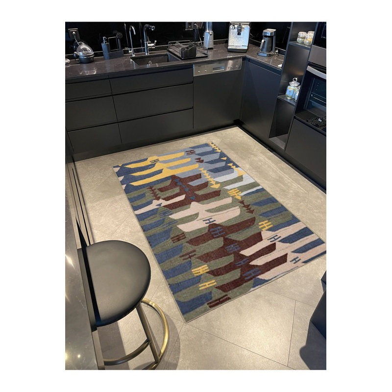 Tapis bleu lavable décoratif bleu pastel, Sous-tapis rectangulaire 2 pi 6 po x 4 pi 11 po