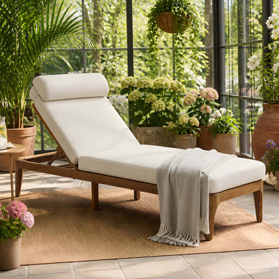 Ensemble de chaise longue en bois d'acacia avec dossier et coussins ajustables