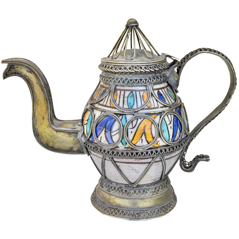Antique Moroccan Brass-inlaid Ceramic-art Accent