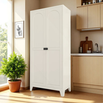 Armoire de rangement 71 po à 2 portes avec serrure, armoire de rangement en métal avec portes et tablettes réglables, pour la cuisine, la chambre à coucher et le salon (beige)