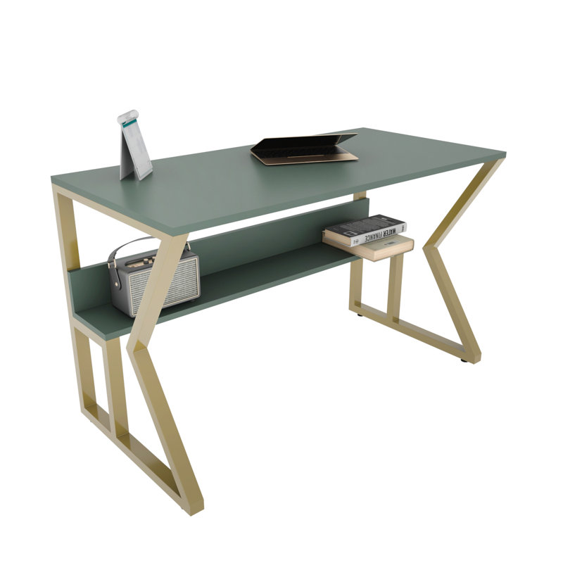 Lacie-Jane 120Cm W Rectangular Computer Desk, Gold, Green