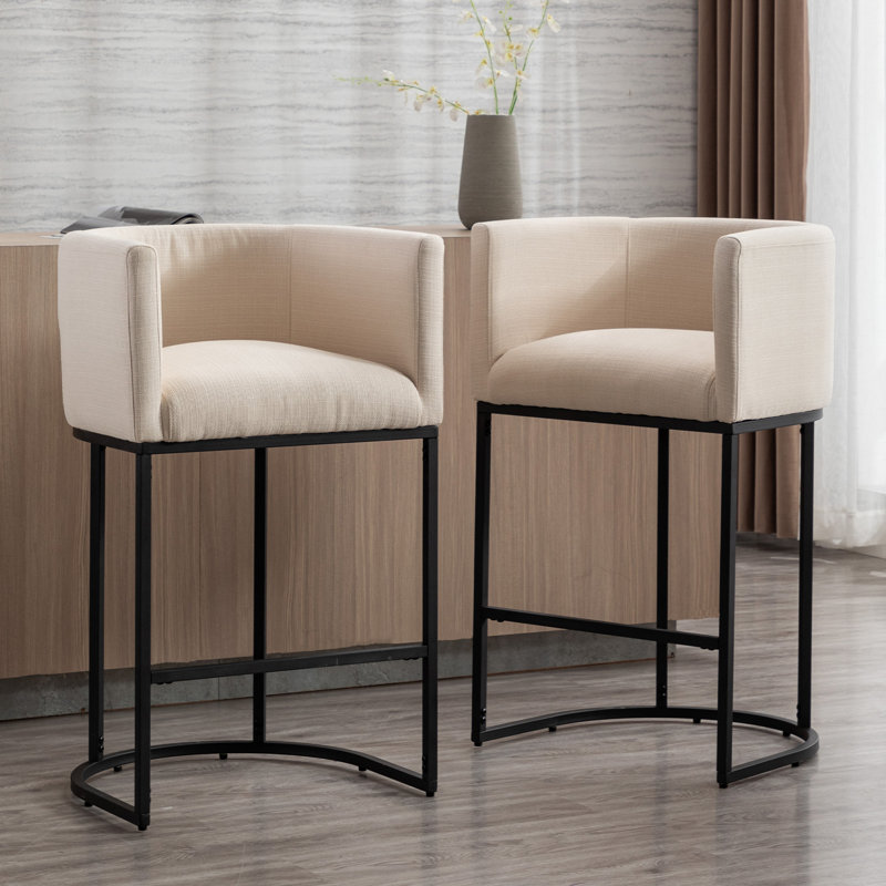 Shalon Modern Bar Stools Upholstered Fabric Counter Height Barstools Kitchen Counter Island Stools, Charcoal Linen/Gold Frame