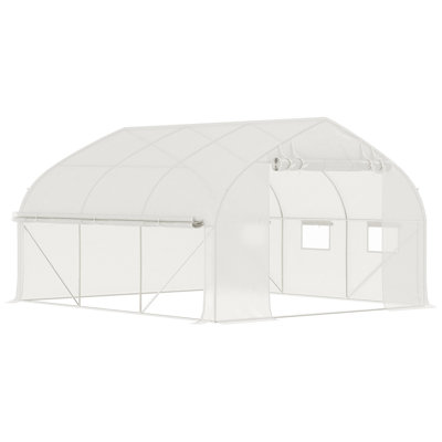 Outsunny 11.5' x 10' x 6.5' Walk-in Tunnel Greenhouse, Green House with Zippered Mesh Door, 7 Mesh Windows & Roll-up Sidewalls, Upgraded Gardening Plant Hot House with Galvanized Steel Hoops