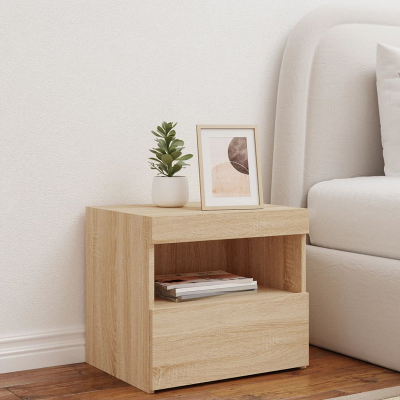 Nirmal 50cm W Manufactured Wood Bedside Table, Sonoma Oak, Individual