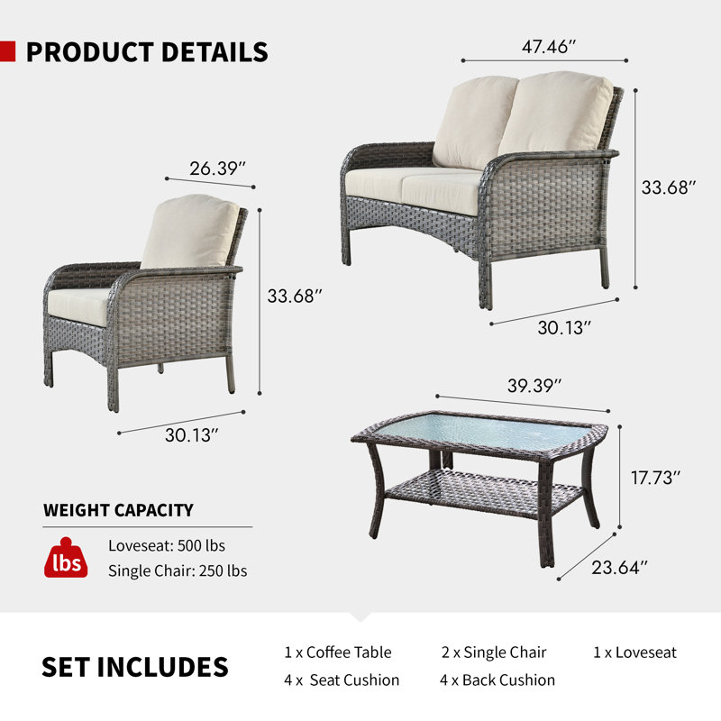 Ensemble de conversation d'extérieur pour 4 personnes avec coussins Allcot, Beige