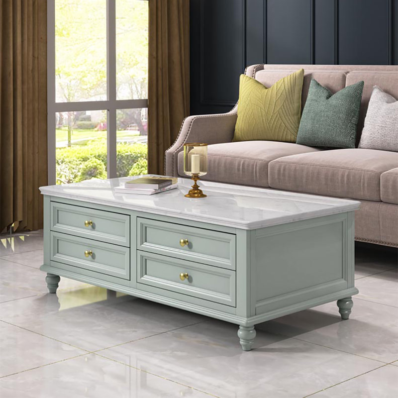 American modern marble coffee table, 18.5" H x 53.5" L x 29.9" W