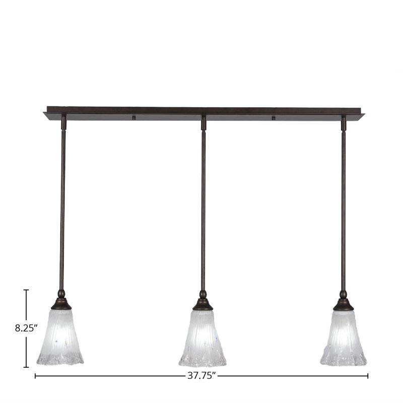 Luminaire suspendu linéaire sur pied 3 lumières avec verre en cristal cannelé de 5,5 po, Gelé, Bronze