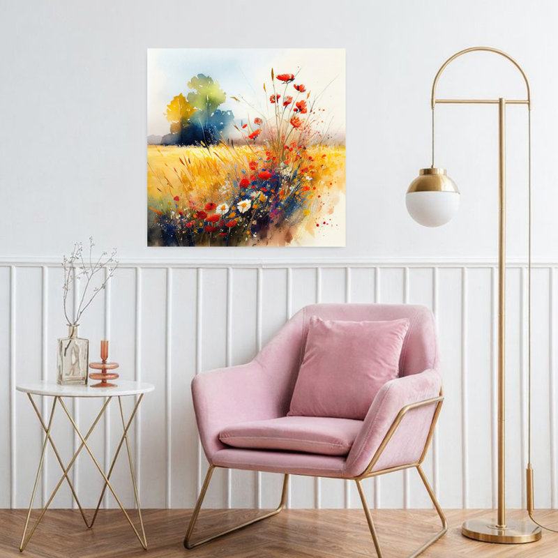 «Vibrant Poppy Field», art abstrait contemporain contemporain, fleur naturelle, H 32 po x l 32 po