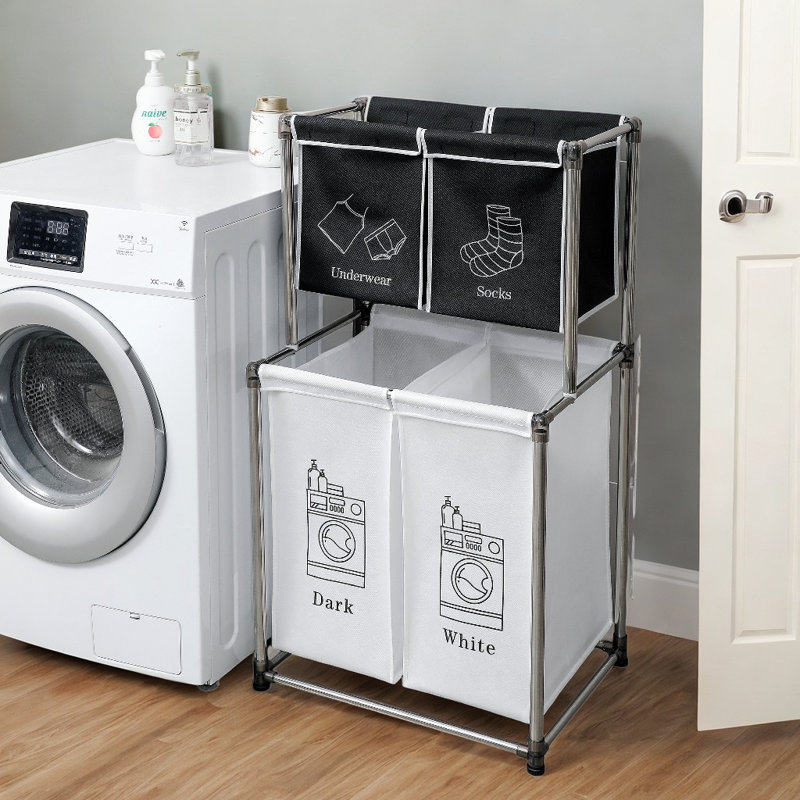 Panier à linge 2 niveaux avec 4 sacs amovibles pour organiser les vêtements