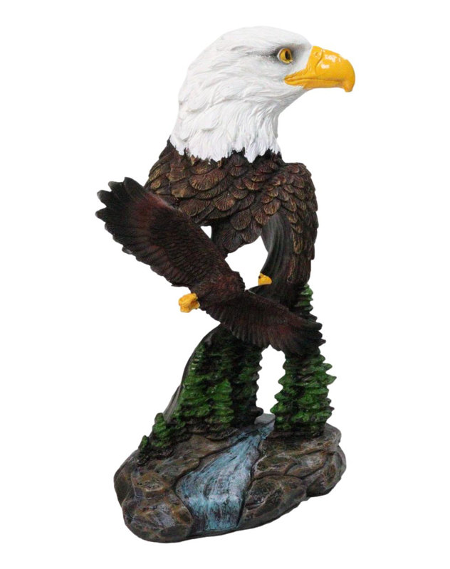 Bald Eagle Bust with Soaring Eagle Over Pine Forest Figurine Patriotic American