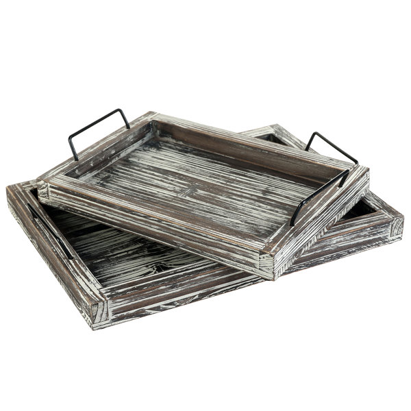 2 Piece Wood Serving Tray Set (Set of 2) Millwood Pines