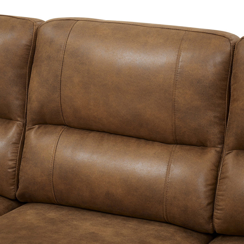 Vintage Brown Leather Three-Seat Sofa with Plush Tufted Cushions and Sturdy Wooden Legs for Timeless Comfort