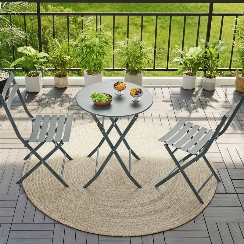2 - Person Patio Dining Set with Round Table, Grey