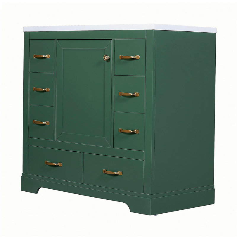Ensemble de meuble-lavabo de 36 pouces, six tiroirs, séparateurs de tiroirs multifonctionnels, tablettes réglables, Vert