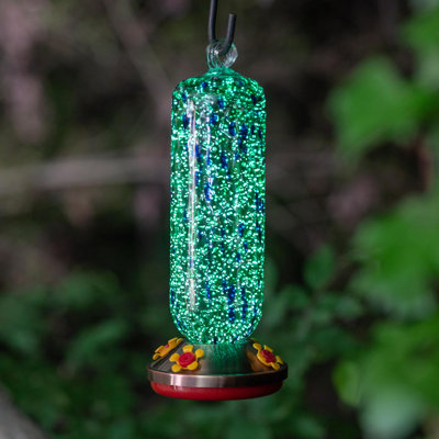 Veronia GID Glass Hummingbird Feeder, Green