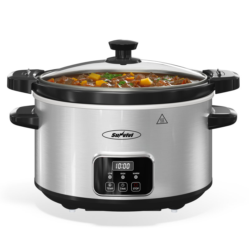 4 Quart Programmable Slow Cooker, Digital Slow Cooker With Timer, 3 Cooking Modes, Locking Lid, Dishwasher-safe Ceramic Pot, Glass Lid, Stainless Steels