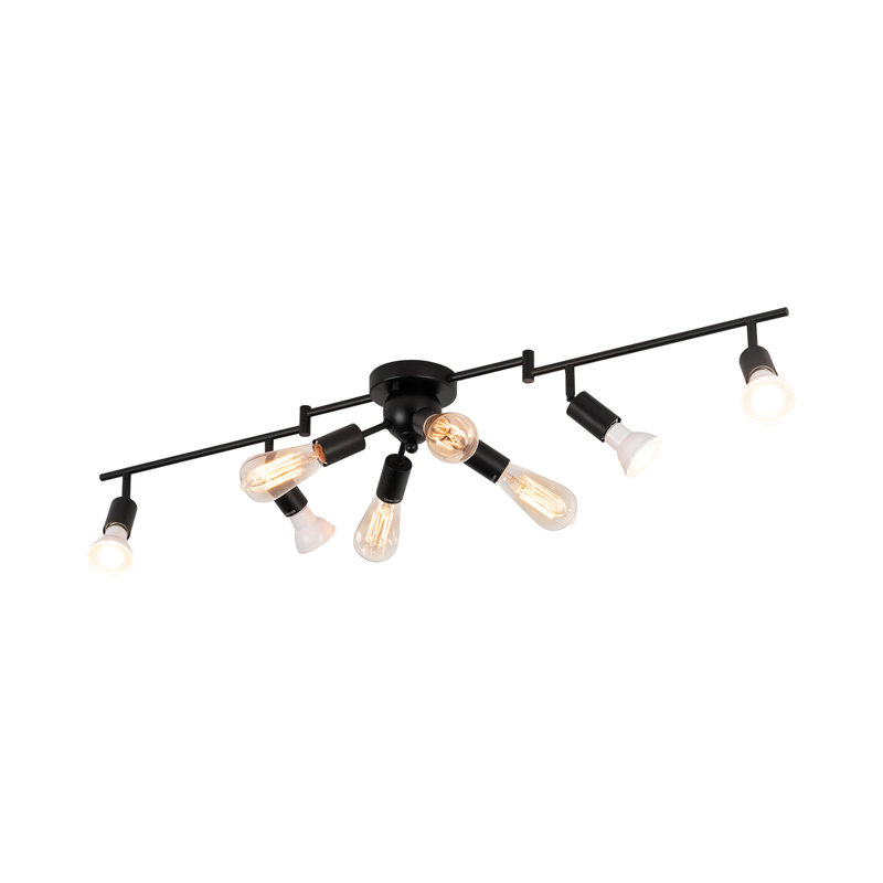 Ensemble d'éclairage sur rail 42 po 4 lumières noires avec têtes rotatives et plafonnier Spoutnik 4 lumières 42 po