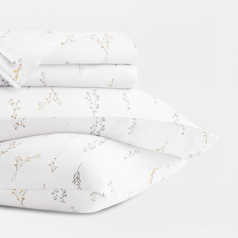 Vintage Washed 100% Long-Staple Sateen Cotton Sheet Set - Bohemian Garden Floral, Queen Sheet Set with 2 Pillowcases