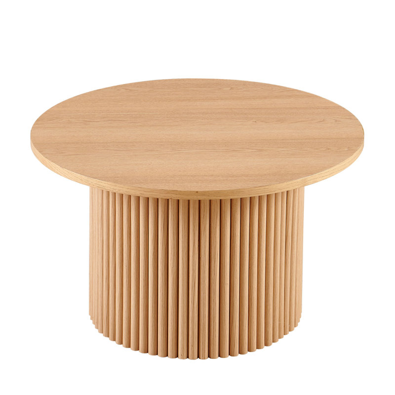 Table basse ronde en chêne avec placage en bois de 27,56 pouces (table basse seulement, sans chaises), Chêne