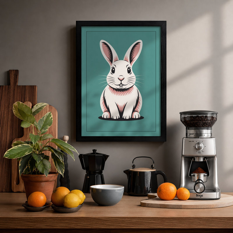 Curious Rabbit Modern - Framed Print, A4 - 29.7 x 21.0 cm, Black