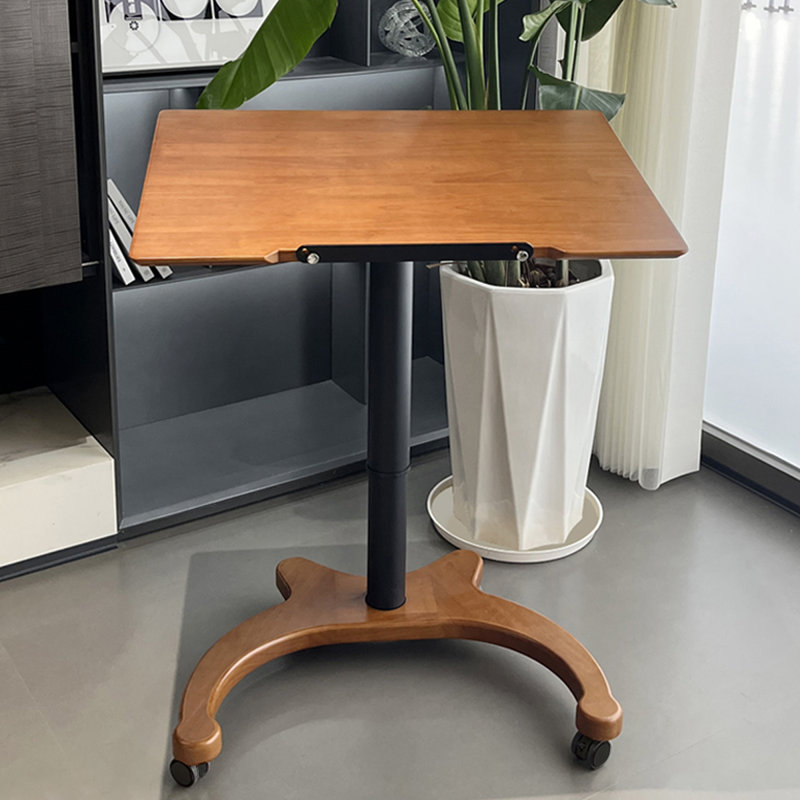 Chariot rectangulaire pour ordinateur portable en bois massif et alliage d'aluminium brun et noir, 27.56
