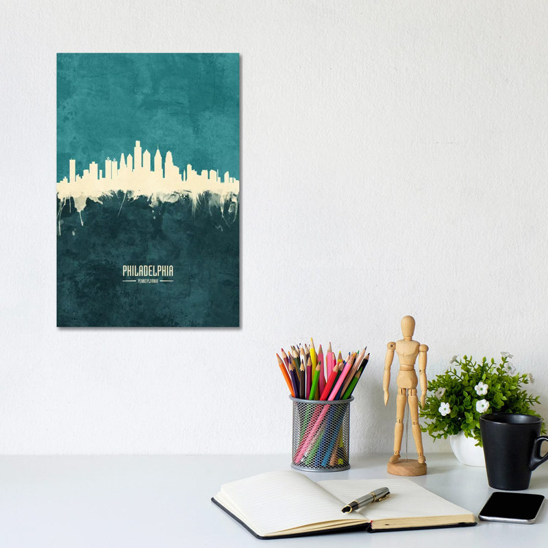 Philadelphia Pennsylvania Skyline by Michael Tompsett - 1 Piece Wrapped Canvas Wall Art, 20.32 cm H x 30.48 cm W