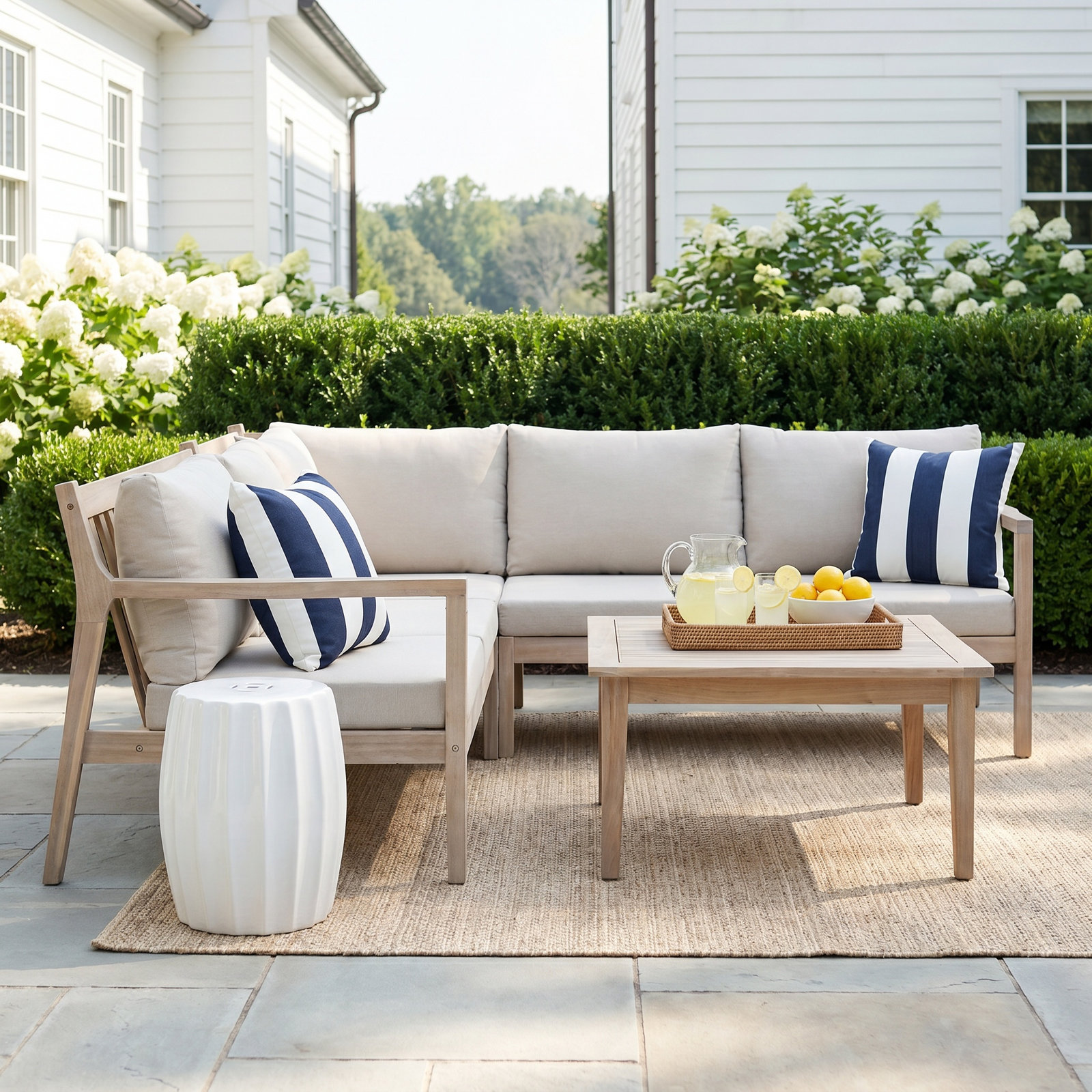 Amina 54" Wide Symmetrical Sectional Seating Group, Beige Performance Olefin