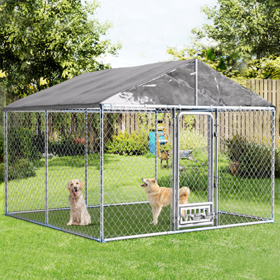 Grand chenil d'extérieur, cage pour chien robuste avec auvent imperméable, enclos extérieur pour chien avec verrou sécuritaire pour la cour, le jardin