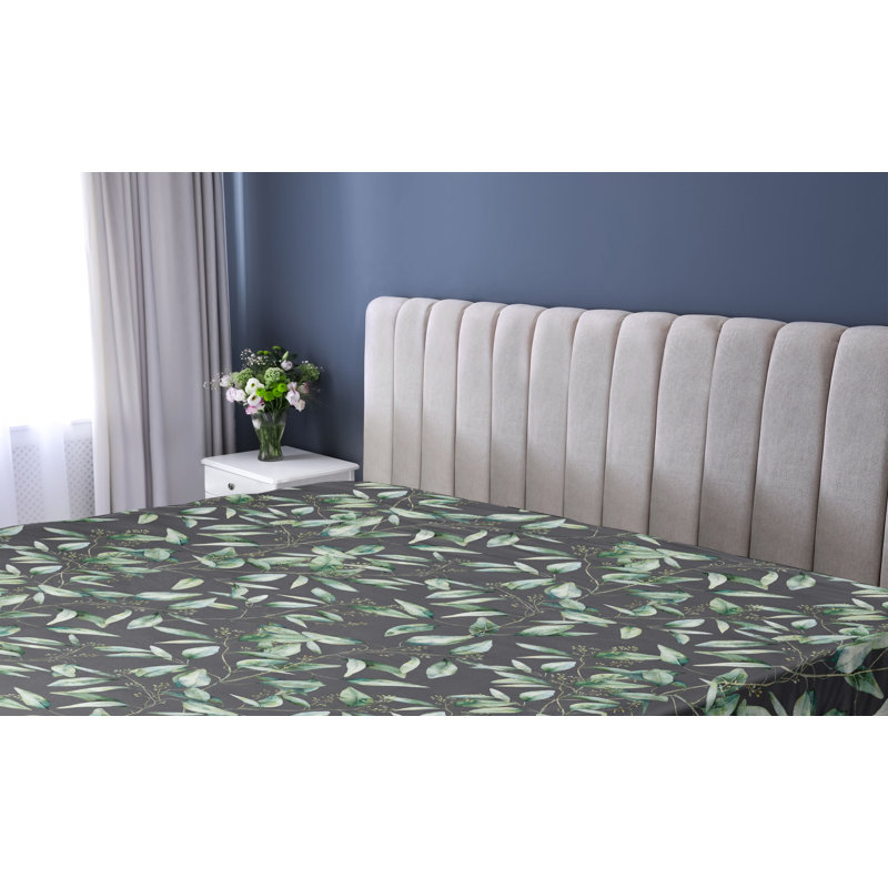 Drap-housse à motif floral Ambesonne, Gris foncé / motif floral vert laurier, Drap-housse simple TG