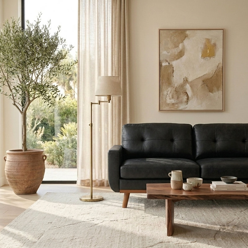 Canapé de style moderne 65 places 2 places avec accoudoirs carrés et pieds en bois massif, Black