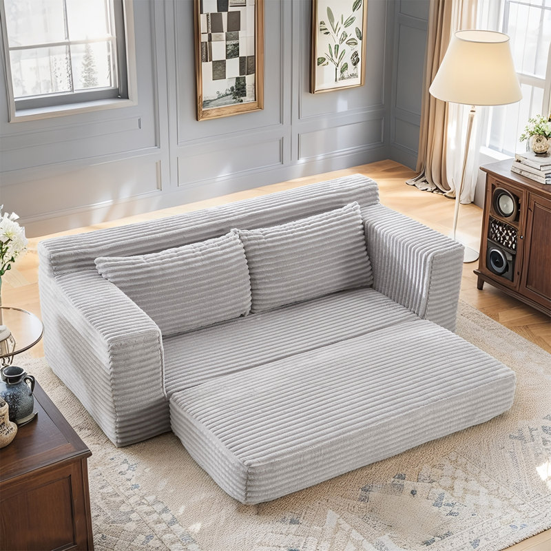 Loveseat Compression Sofa Bed Boneless Couch, Convertible 2-in-1 Design, Corduroy Fabric - Compact Memory Foam Couch For Small Spaces, Apartments, Home Office & Bedroom (grey)