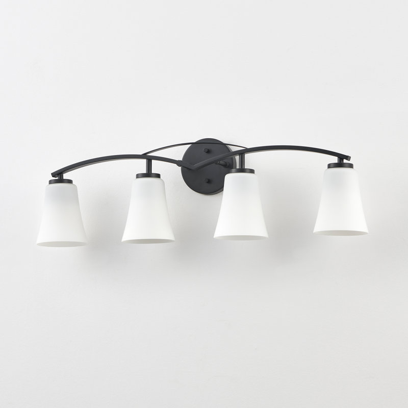 Matte Black Vanity Light With Opal Clear Glass Shade, 4 Lights