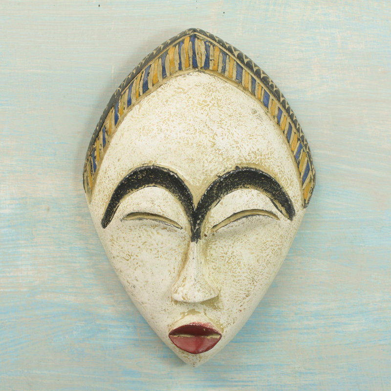 Décoration murale masque africain, Blanc