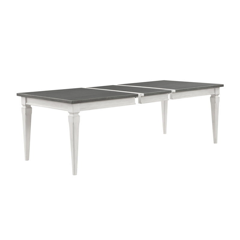 Table de salle à manger Katia gris rustique et blanc vieilli avec feuille (sans la chaise)