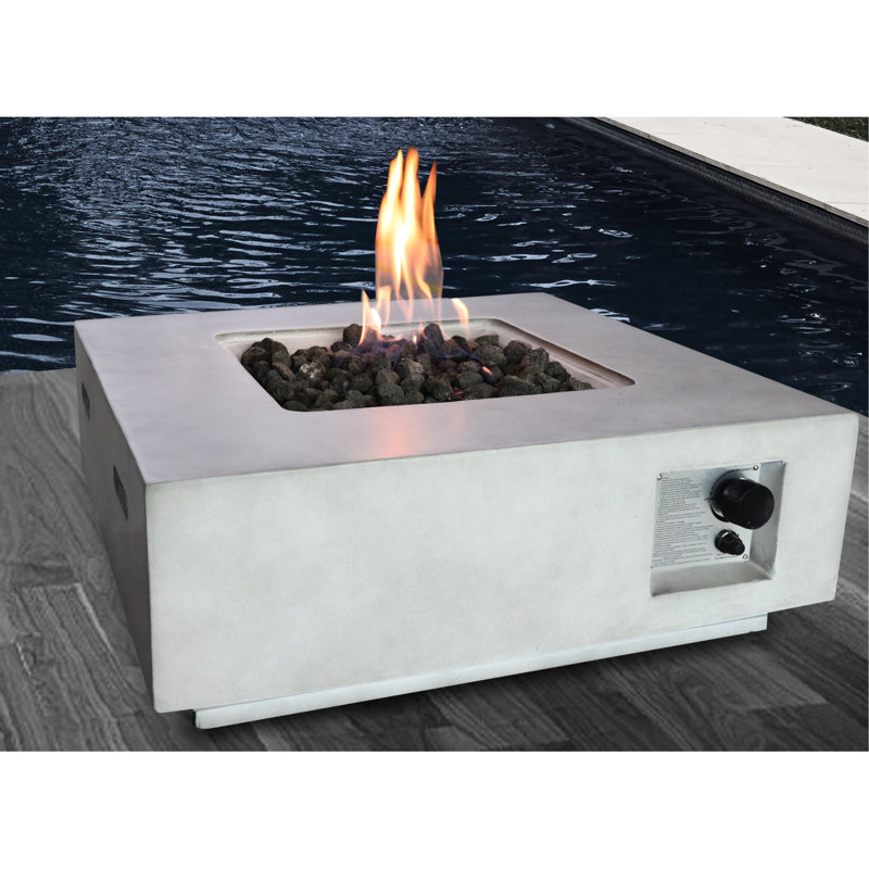 Table de foyer d'extérieur en béton au propane / gaz naturel, 40000, gris, rouille, chaleur moderne, 30 po x 30 po x 11 po, jardin naturel au propane 59 lb