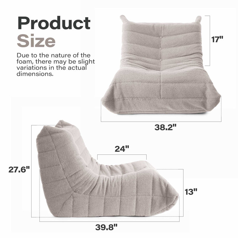 Armless Bean Bag Chair & Lounger Fireside Foam Chair, Grey