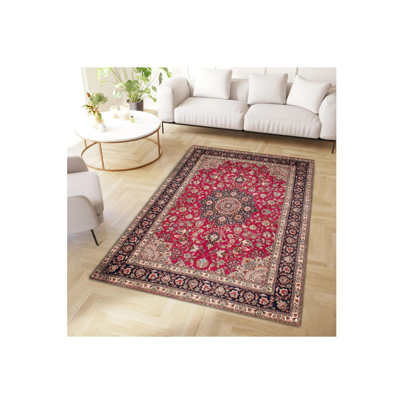 Tapis décoratif moderne à motif floral tissé à la machine, Sous-tapis rectangulaire 2 pi 6 po x 4 pi 11 po