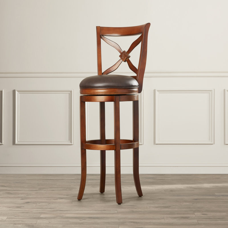 Arieta Swivel Upholstered Faux Leather Counter Stool with Solid Wood Frame, Extra Tall (34” Seat Height)
