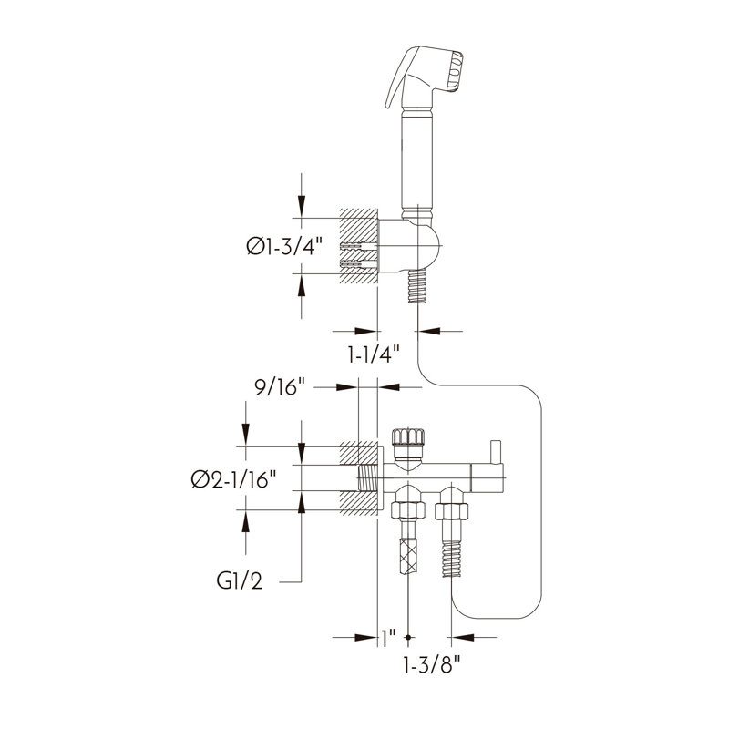 DAX Bidet Valve Spout Kit With Sprayer, Chrome