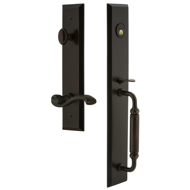 Fifth Avenue Complete Inactive Dummy Handleset with Portofino Lever and Rosette, Right, Timeless Bronze