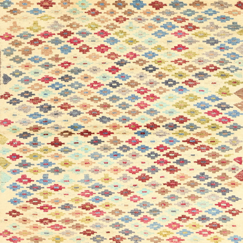 Tapis géométrique beige / brun / bleu, Carré 3 pi