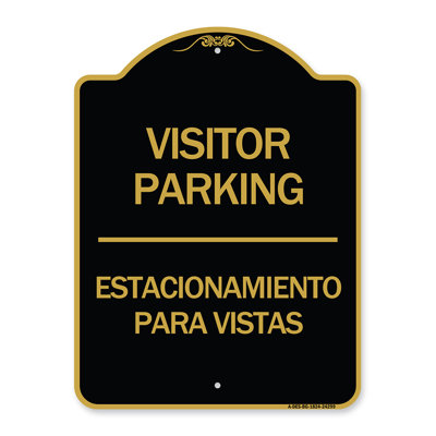 Enseigne Signmission Designer Series - Enseigne de stationnement réservée aux visiteurs bilingues Enseigne architecturale noire et dorée en aluminium de gros calibre 18 po x 24 po | Fabriqué aux États-Unis