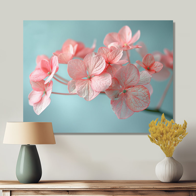 Cristal, rose, bleu, hortensia, charme délicat - art mural hortensia, Toile tendue, H 16 po x l 32 po