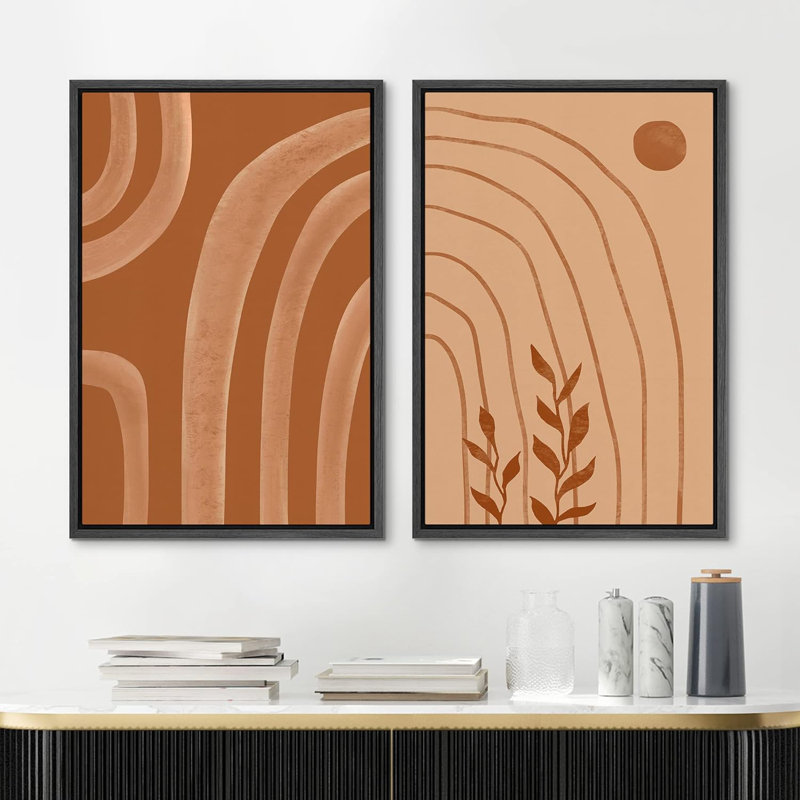 «Mid-Century Semi-Circle Polygons Variété», 2 pièces, Noir, H 36 po x l 24 po