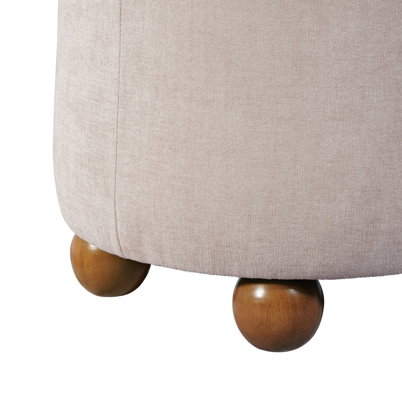 Tabouret avec repose-pieds en bois massif Fyvara, Chenille taupe clair