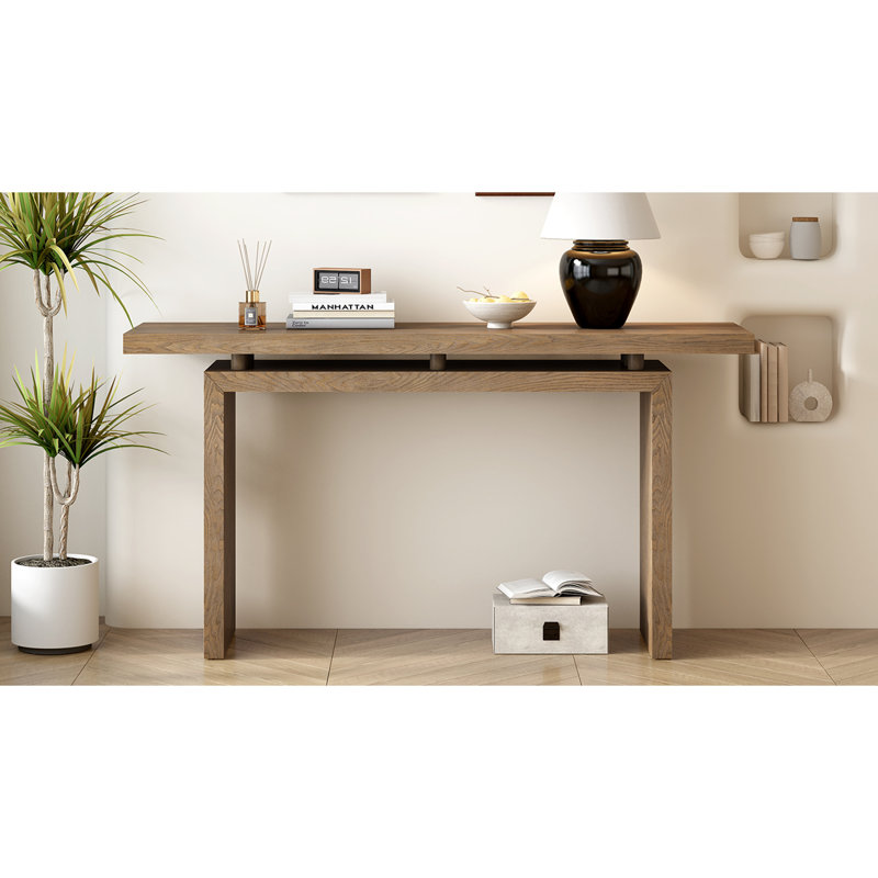 Unique Ash Veneer Console Table with Clever Tabletop Design - Modern Simplicity, Walnut