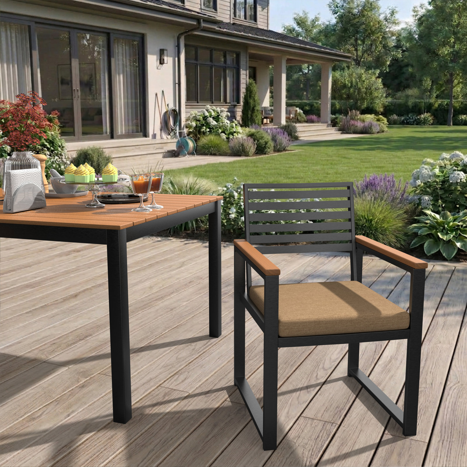Sunbrella® Indoor/Outdoor Dining Chair Cushion, Sunbrella® Heather Beige