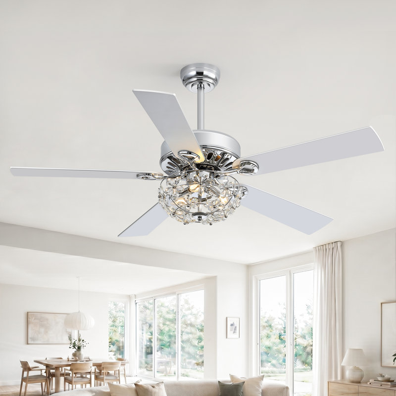 Ventilateur de plafond 52 "en cristal Fandelier avec lumière, ventilateur de lustre moderne avec moteur à courant continu réversible et télécommande pour la salle à manger de la chambre à coucher